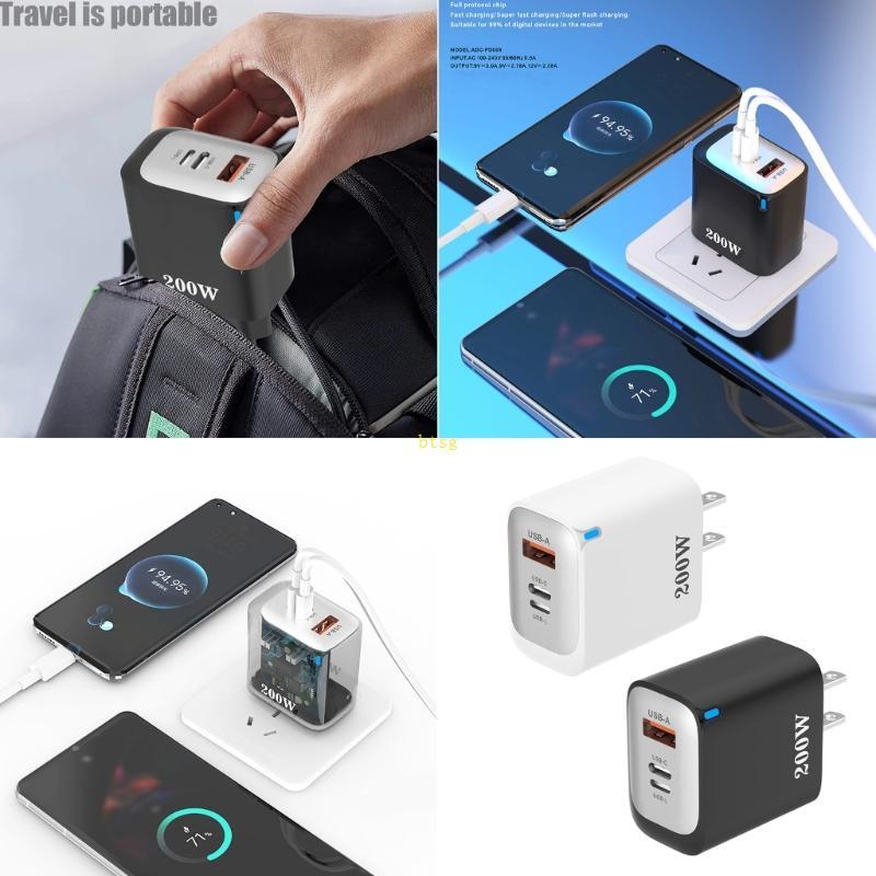 Btsg USB C Charger 200W Type C โทรศัพท์มือถือชาร์จเร็ว Quick Charge Wall Charger อุปกรณ์อะแดปเตอร์ชา