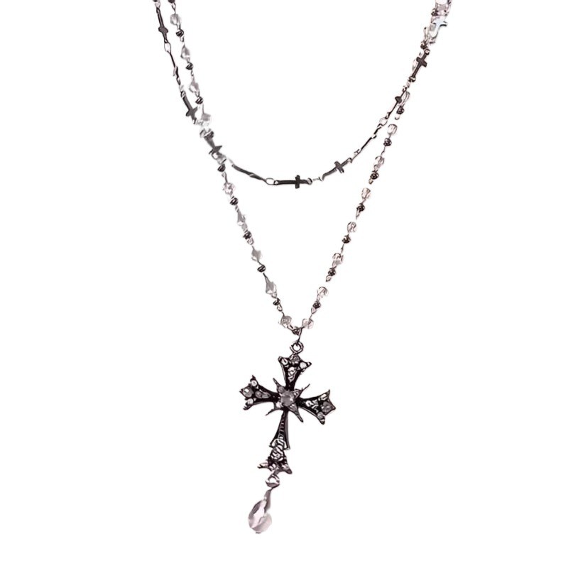 สร้อย สร้อยคอยาว สร้อยคอมuti-layer ลูกปัด ออกแบบเฉพาะตัวในสไตล์โกลิก กระดูกและโซ่ สำหรับวันร้อน