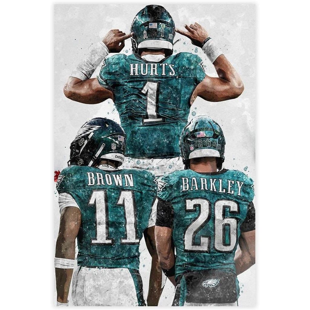 Jalen Hurts Saquon Barkley AJ สีน้ําตาลผ้าใบโปสเตอร์ตกแต่งห้องนอนภูมิทัศน์สํานักงานตกแต่งห้องของขวัญ