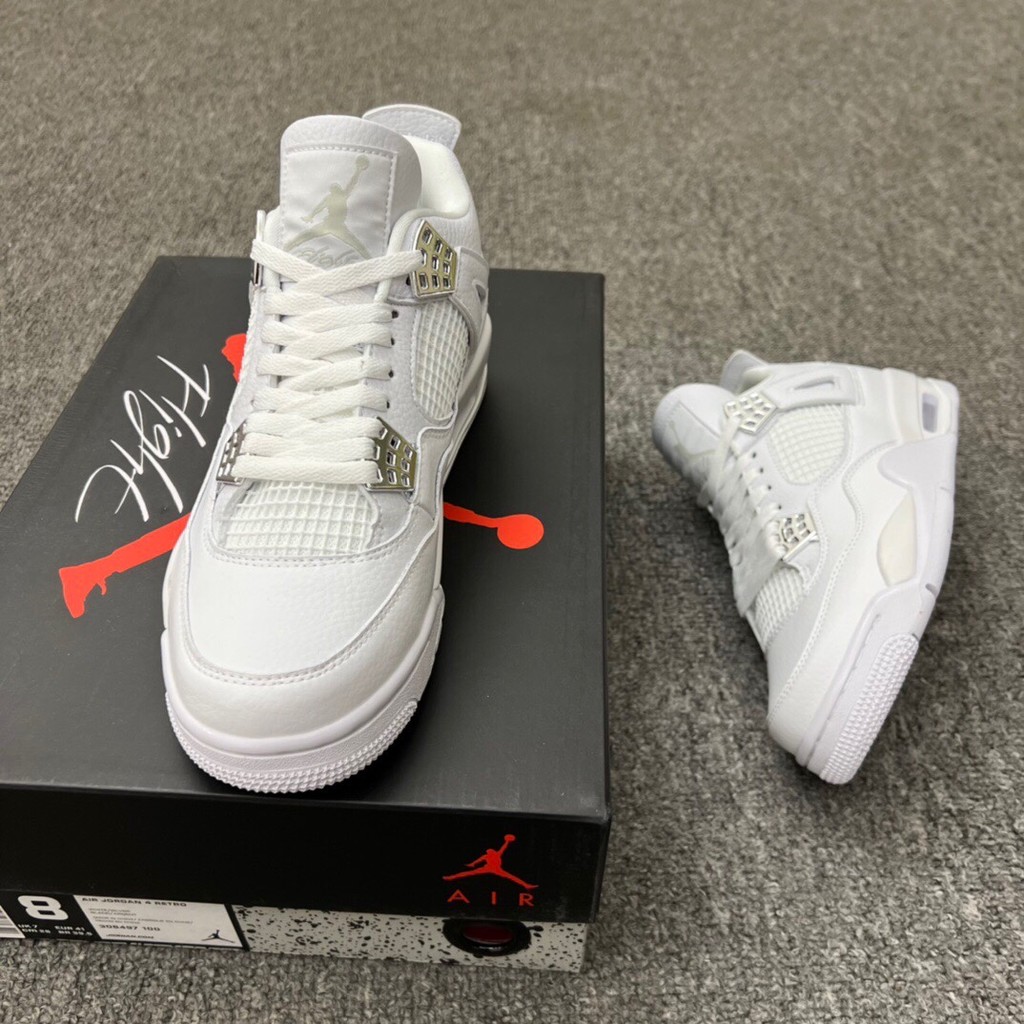 Pure Silver Buckle AJ4 Jordan 4th Generation aj4 Jordan 4 Jordan 4 Silver Jordan รองเท้าบาสเก็ตบอล S