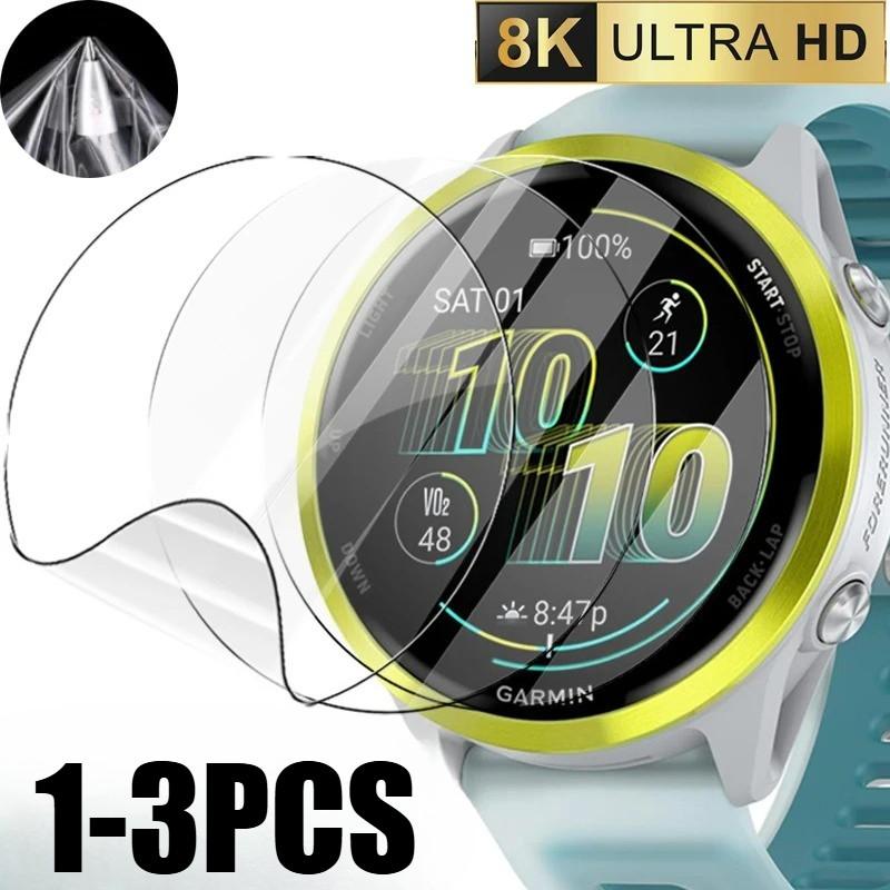 1-3 ชิ้น HD Hydrogel ฟิล์มป้องกันหน้าจอฟิล์มสําหรับ Garmin Forerunner 158 165 245M 255 255M 265S 45S 55 945 955 965 F570 F970 พลังงานแสงอาทิตย์ 42 มม.47 มม.นาฬิกาป้องกันหน้าจอ