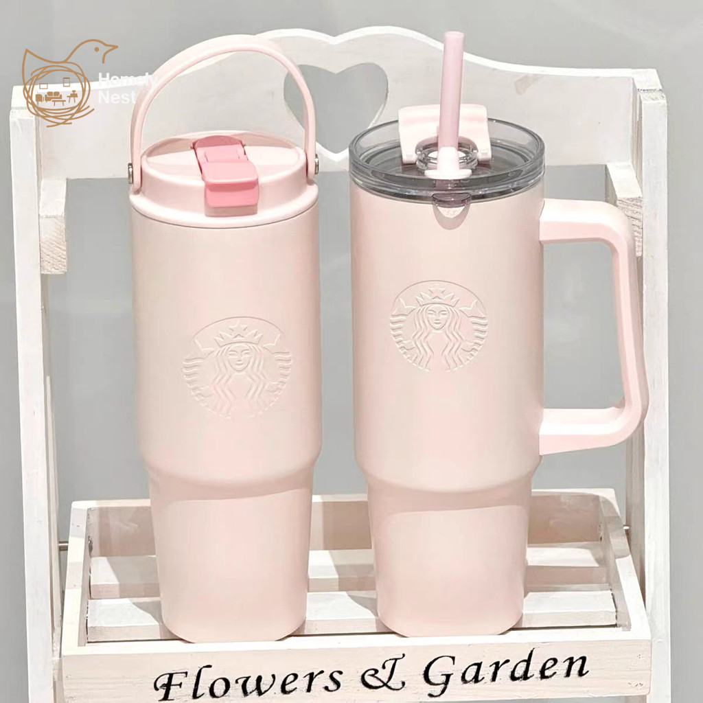 สตาร์บัคส์ถ้วยคริสตัลแก้วสีชมพู800มิลลิลิตร900มิลลิลิตรคู่พอร์ตฉนวนถ้วยที่มีการจัดการ ออมเบร ขวดน้ําสูญญากาศสแตนเลสคริสต์มาสของขวัญปีใหม่ไอเดียลิมิเต