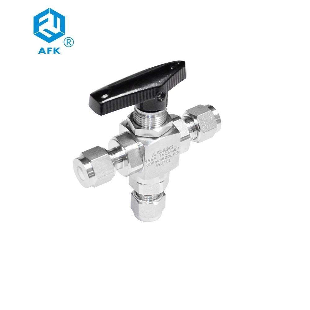 200bar 3 Way Ball Valve สแตนเลส 316 OD การบีบอัด 6 มม., 8 มม., 10 มม., 12 มม.,1/8 1/4 3/8" 1/2" 3/4"