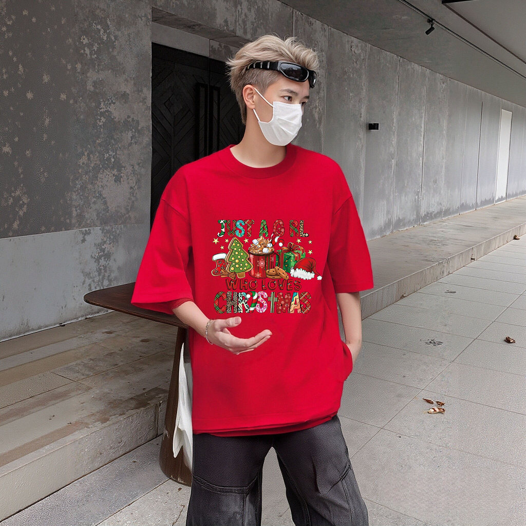 เสื้อยืดแขนสั้น Christmas โอเวอร์ไซซ์ สไตล์แฟชั่นเกาหลี คอตตอน 100% (ส่งจากไทย/จัดส่ง 24 ชม.)