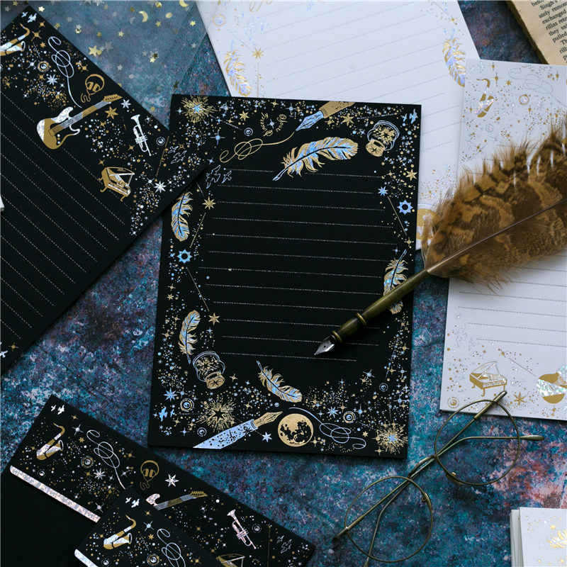 กระดาษตัวอักษรปั๊มทองขนนก Qiyu Xingmeng 8 แผ่น (ไม่รวมกระดาษ)