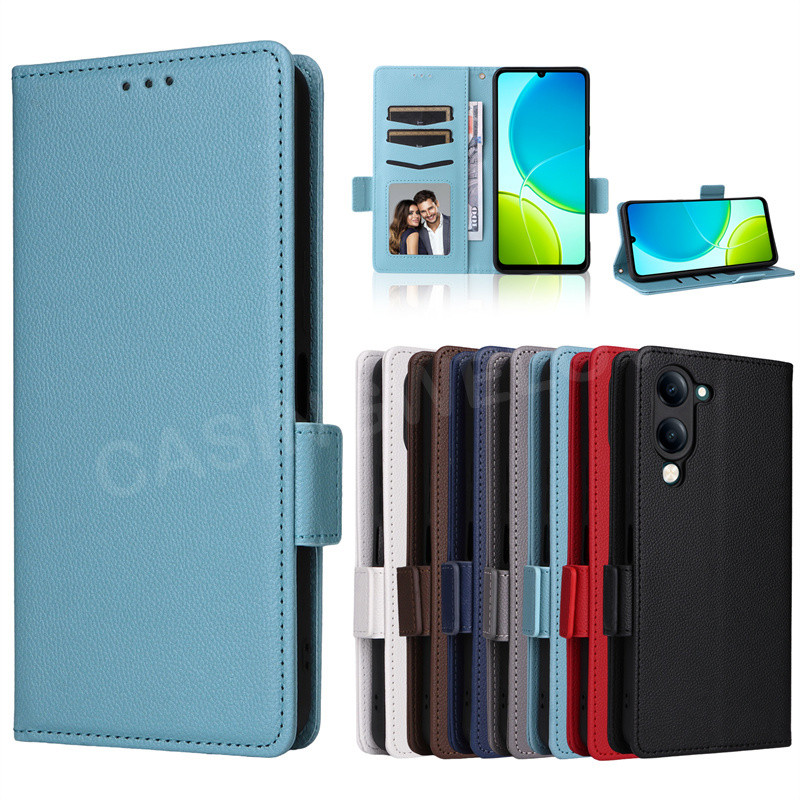 ปลอกสําหรับ Vivo Y04 Y04S Y400 Y29S Y29T Y29t 5G 4G 2025 หรูหราหนังหัวเข็มขัดด้านข้างเคสโทรศัพท์ช่องเสียบการ์ดฝาครอบกันกระแทกโทรศัพท์