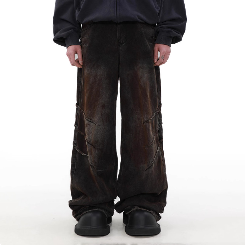 Distressed And Dirty Waste Jeans Mens Baggy Straight Pants