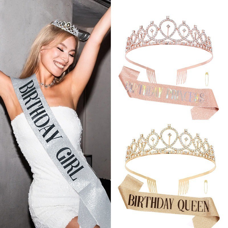 แฟชั่น BIRTHDAY Crown สายคล้องไหล่ Set BIRTHDAY GIRL QUEEN Party Belt Crystal Crown