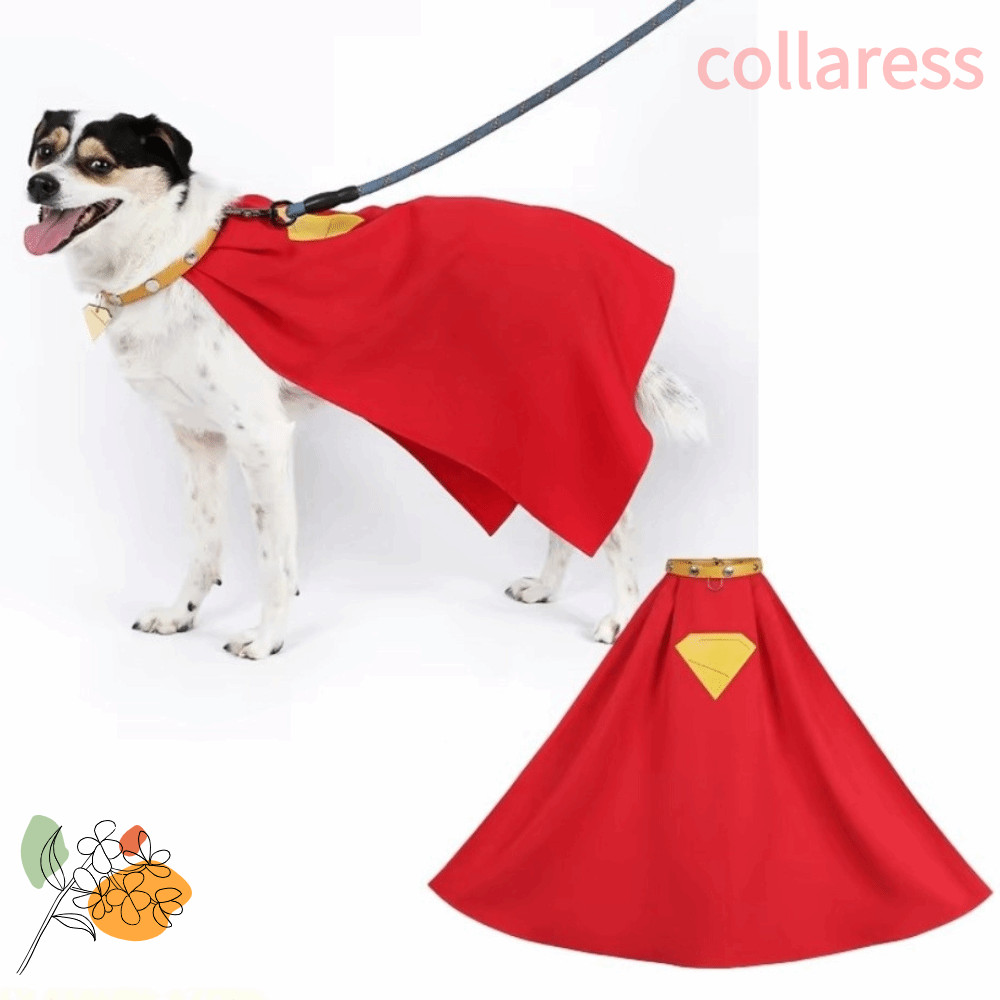 COLLARESS ชุดสุนัขซูเปอร์ฮีโร่เสื้อคลุมสีแดงพิมพ์แท็ก Superdog Krypto เครื่องแต่งกายพร้อมปกนุ่ม Supe