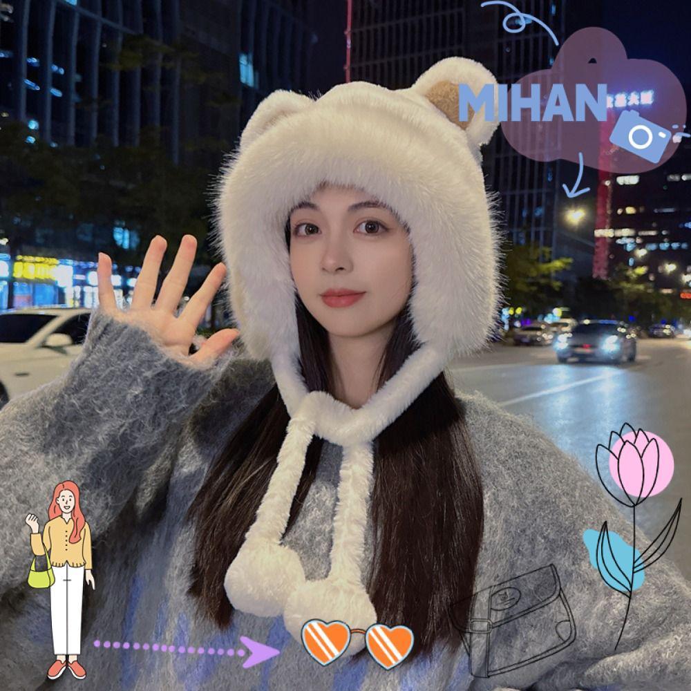 หมวกบักเก็ต ผ้าวูล แต่งหูหมีน่ารัก แฟชั่นฤดูหนาว สําหรับผู้หญิง