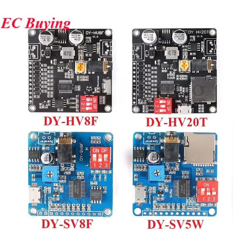 DY-SV17F DY-SV5W DY-SV8F DY-HV20T DY-HV8F โมดูลการเล่นเสียง MP3 WAV เครื่องเล่นเพลง UART I/O Trigger