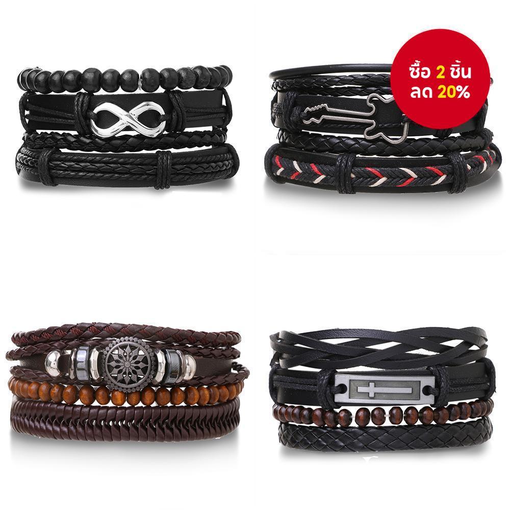 สร ้ อยข ้ อมือหนังถักหลายชั ้ นย ้ อนยุคที ่ ถอดออกได ้ เครื ่ องประดับปรับได ้ หลากหลายสไตล ์ มีให ้ เลือก