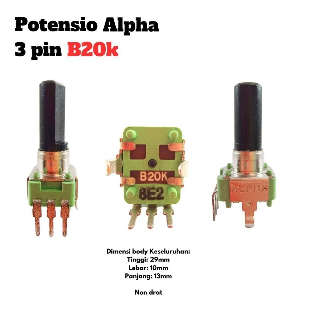 HIJAU Alpha 3 ขา B20k Mono Potentiometer 3 ขา Bend Green Square B203