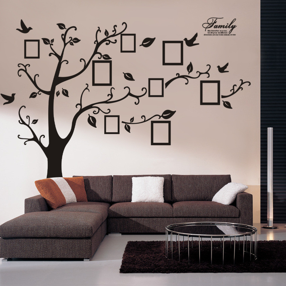 Black/200 * 250 คําคมสีดําขนาดใหญ่ FAMILY Memory Tree สติ๊กเกอร์ติดผนังต้นไม้ขายส่ง ZY94AB