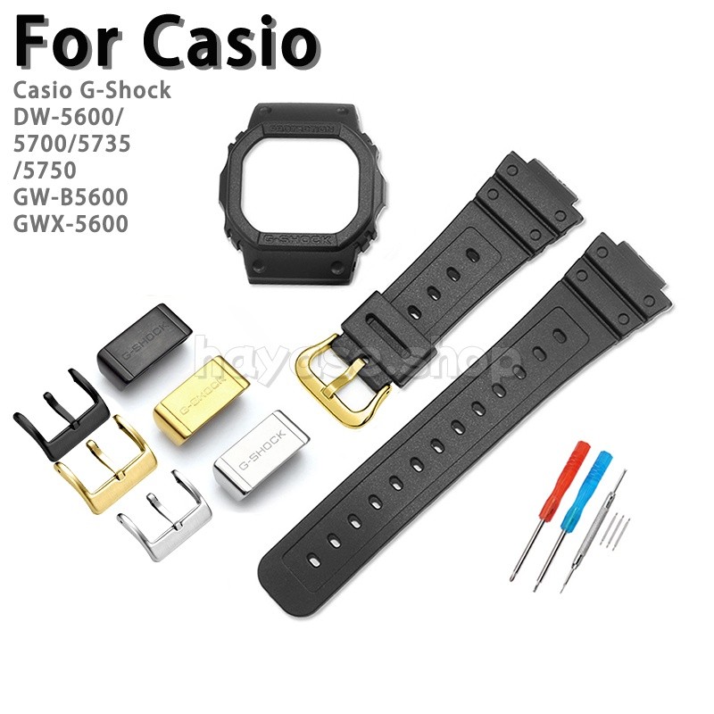 22 มม.สําหรับ Casio G-Shock DW-5600/5700/5735/5750 GW-B5600 GWX-5600 สายนาฬิกาซิลิโคนโลโก้นาฬิกาสร้อ