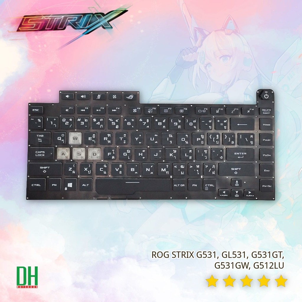 คีย์บอร์ดโน๊ตบุ๊ค ASUS ROG STRIX G531, GL531, G531GT, G531GW อะไหล่ OEM คุณภาพสูง มีไฟ Backlit/RGB สำหรับซ่อมและทดแทน