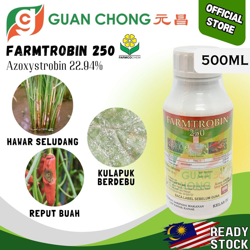 500ml Farmtrobin 250 Azoxystrobin Poison Kulat Hawar Seludang ผลไม้ Rotump Feces Farmcochem