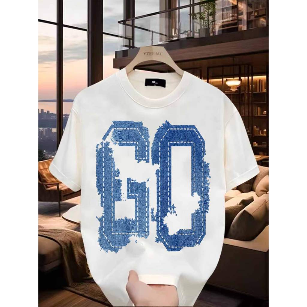 เสื้อยืดไซส์ใหญ่สไตล์อเมริกัน พิมพ์ลายกราฟฟิกเท่ห์ ทำจากผ้าฝ้ายแท้ ระบายอากาศได้ดี แขนสั้นและคอรอบ - รูปที่ 3