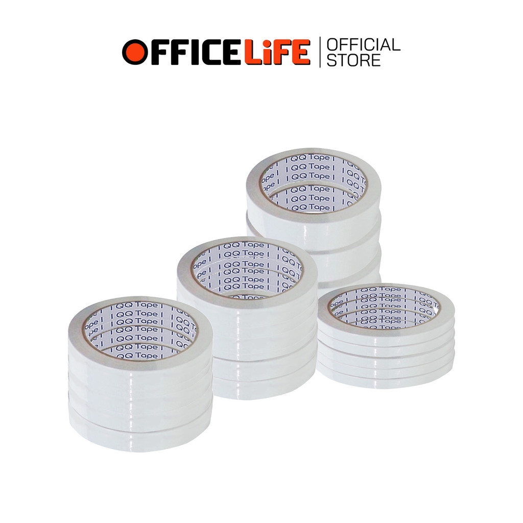 QQ Tape (คิวคิวเทป) เทปเยื่อ เทปกาวสองหน้า ขนาด 6 / 12 / 18 / 24 มม. เทป 2 หน้า แบบบาง ( 1 แพ็ค )