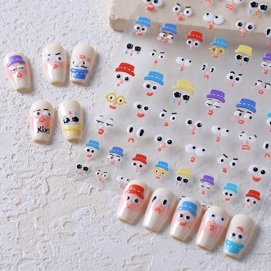 [คําแนะนําร้านค้า] Cute Jelly Bean Emoticon Pack Jelly Embossed Nail Sticker Dopamine Color Emoticon