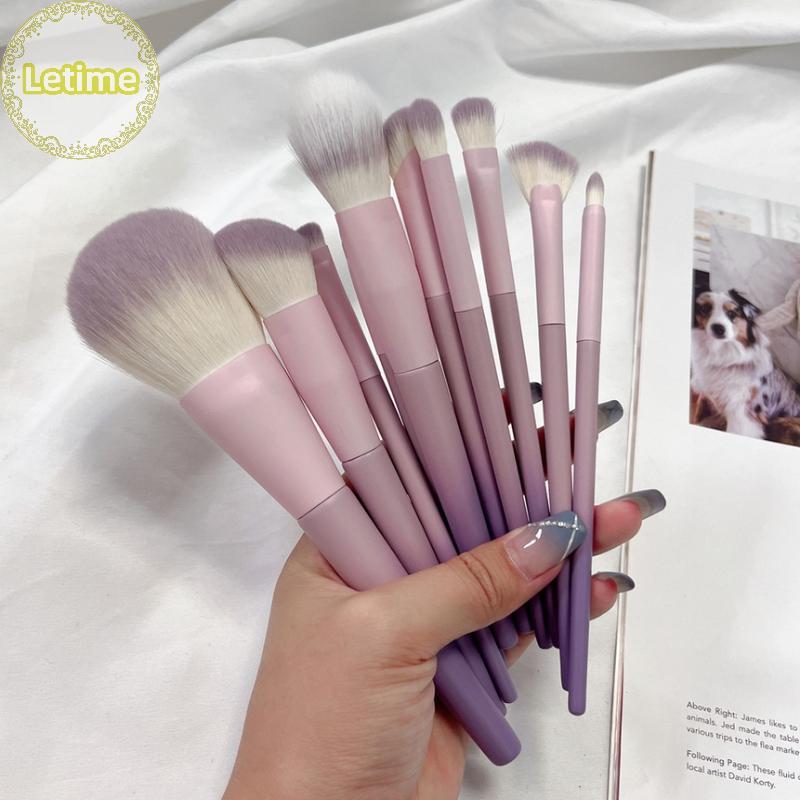 Letime ชุดแปรงแต่งหน้าสีม่วง 10 ชิ้น, แปรงแป้งฝุ่น, แปรงอายแชโดว์, ชุดเครื่องมือความงามครบชุดแปรงคอน