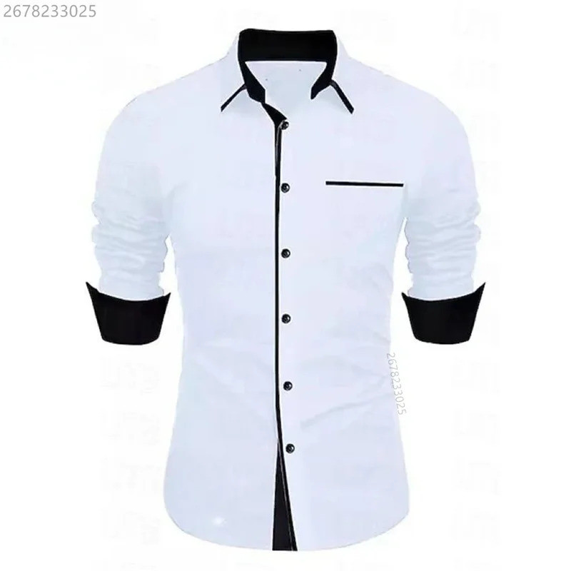 เสื้อเชิ้ตผู้ชายสีทึบแขนยาว สำหรับการทำงานและการทำธุรกิจ