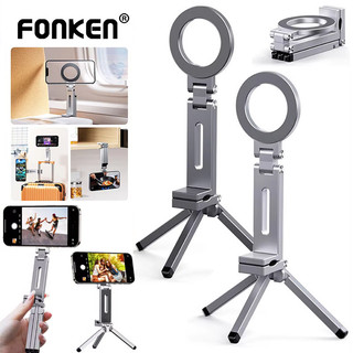 FONKEN ประกายไฟ ที่วางโทรศัพท์ขาตั้งกล้องแม่เหล็กแบบพับได้ 360° หมุนขาตั้งแบบพกพาสําหรับ ไอโอเอส ซัมซุง ท่องเที่ยววิดีโอยิงโต๊ะเครื่องบินรถไฟ