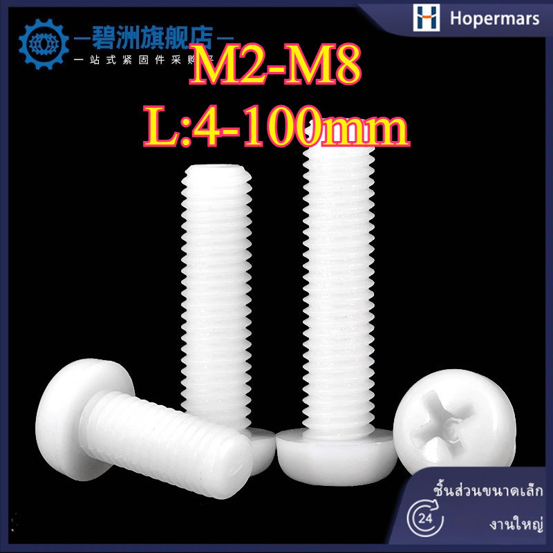 น็อต ไนลอน พลาสติก หัวกลม หัวแพน แฉก P+ เกลียวมิล หยาบ M2/M2.5/M3/M4/M5/M6/M8 (HA-LR-TH-1)