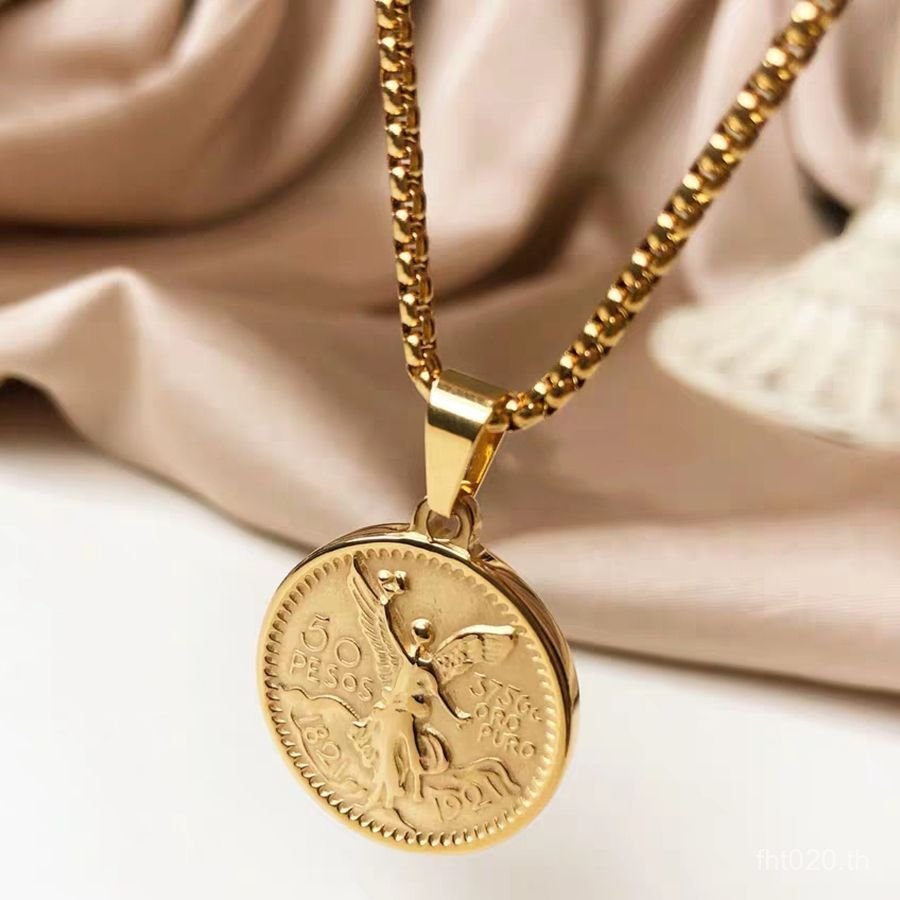 จี้ Rap ผู้ชายผู้หญิงเหรียญ Hip-Hop สร้อยคออินเทรนด์คู่ 50 Pesos Retro ไทเทเนียมเหล็กอุปกรณ์เสริมเหร