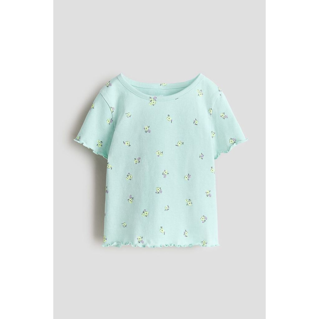 H&M(เอชแอนด์เอ็ม) เสื้อคอตตอนตกแต่งตะเข็บโอเวอร์ล็อก Girls Overlock-detail cotton top 1320439_1