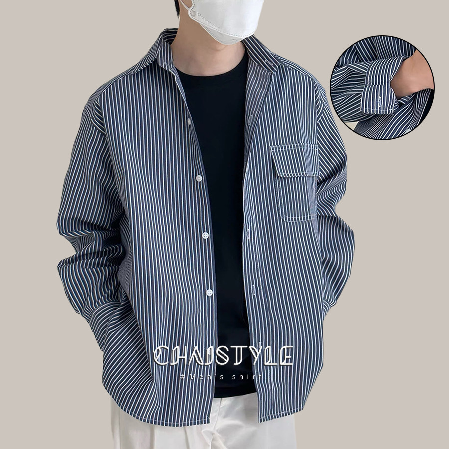Chaistyle เสื้อเชิ้ตลายทางสไตล์ญี่ปุ่นย้อนยุค มีสีสันตัดกัน ใส่ได้ทั้งชายหญิง หลวม สวมใส่สบาย คลาสสิกและเหมาะกับทุกโอกาส