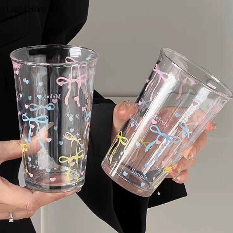 [LightHive] Bow Glass ถ้วยน้ําน่ารักการ์ตูนโบว์ถ้วยแก้วลายน่ารัก Doodle แก้วกาแฟในครัวเรือนผลไม้ชา Lemonade Girls Gift (TH) - รูปที่ 2