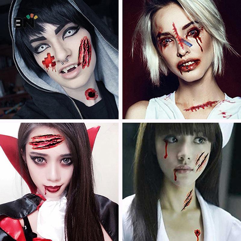 [BN] 30 ชิ้น/เซ็ตฮาโลวีนเหมือนจริง Bloody Wound น่ากลัวกันน้ําชั่วคราว Tattoo สติกเกอร์สําหรับของขวั