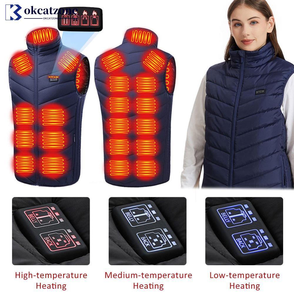 OKCATZONE เสื้อกั๊กอุ่นไฟฟ้าฤดูหนาว 3 ความเร็วสมาร์ทปรับ Cold-Proof Warming USB-Powered Stand Collar