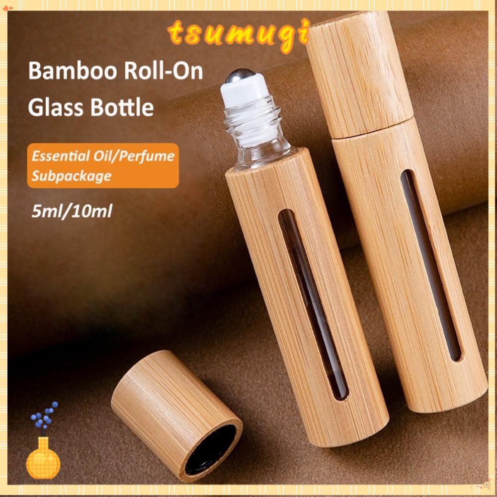 TSUMUGI ขวดลูกกลิ้ง,ชุดเดินทางพร้อมลูกกลิ้งสแตนเลสม้วนไม้ไผ่บนขวด,ของขวัญแบบพกพามินิ 3ml/5ml/10ml/15
