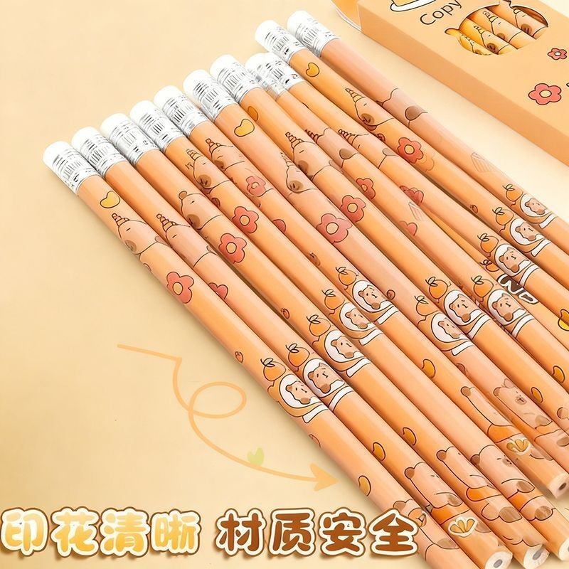 Kapibara ดินสอเสาไม้การ์ตูนน่ารักภาพวาดสอบนักเรียนชั้นประถมศึกษา 123 เกรดปลอดสารพิษดินสอ HB2B