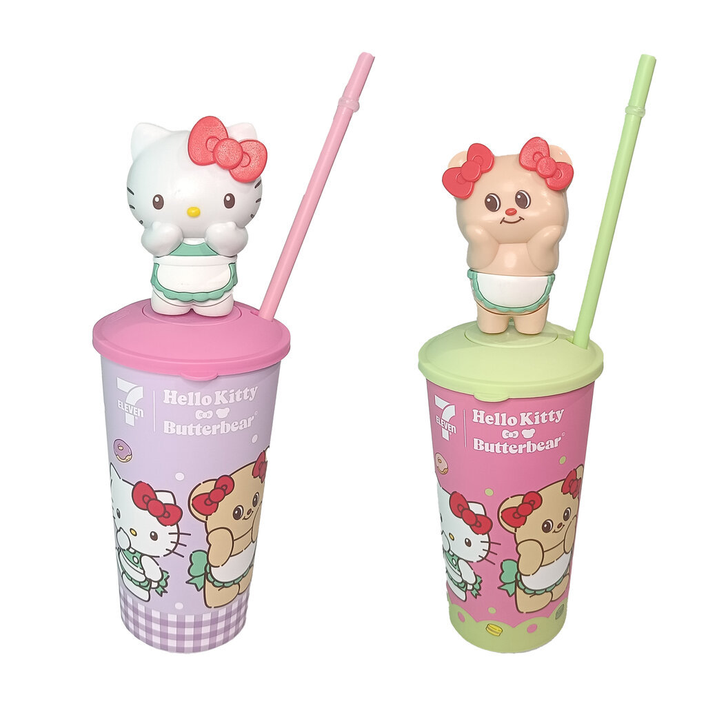 Cup 7-Eleven Hello Kitty & Butterbear All Cafe แก้วน้ำ เฮลโล คิตตี้ ร่าเริง น้องเนยดุ๊กดิ๊ก 7-11 ขนา