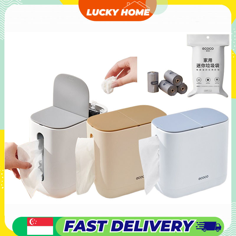 Ecoco กล่องทิชชู่ตั้งโต๊ะพร้อมถังขยะฝากดถุงถังขยะที่สมบูรณ์แบบLucky Home