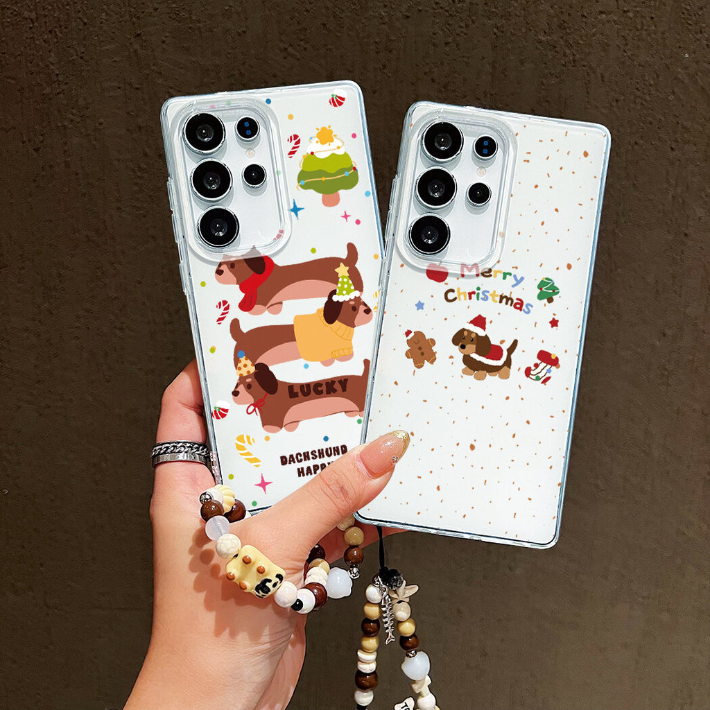 [Merry Christmas] เคสโทรศัพท์ลายสุนัขคริสต์มาสสําหรับ Samsung Galaxy S25 Ultra S24 Ultra S23 Ultra S