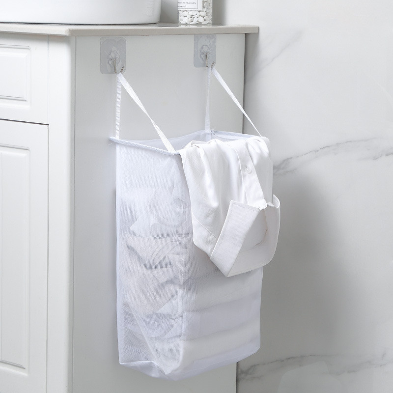 Hot Sale#White Wall-Mounted Laundry Basket Bathroom Sticky Dirty Clothes Storage Basket Simple Bathr