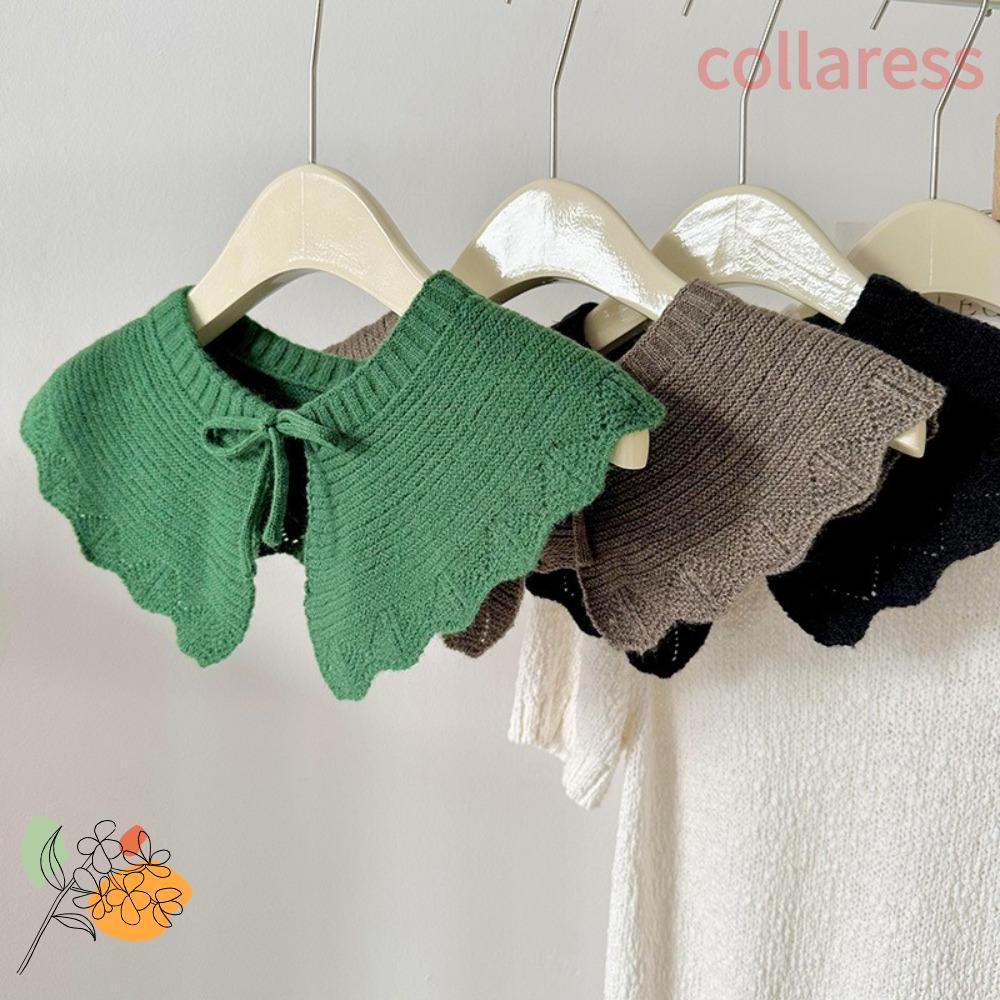 ปกปลอมสีทึบลูกไม้ แบบถอดออกได้ สำหรับเสื้อโอ-คอ และเป็นผ้าคลุมไหล่ crochet