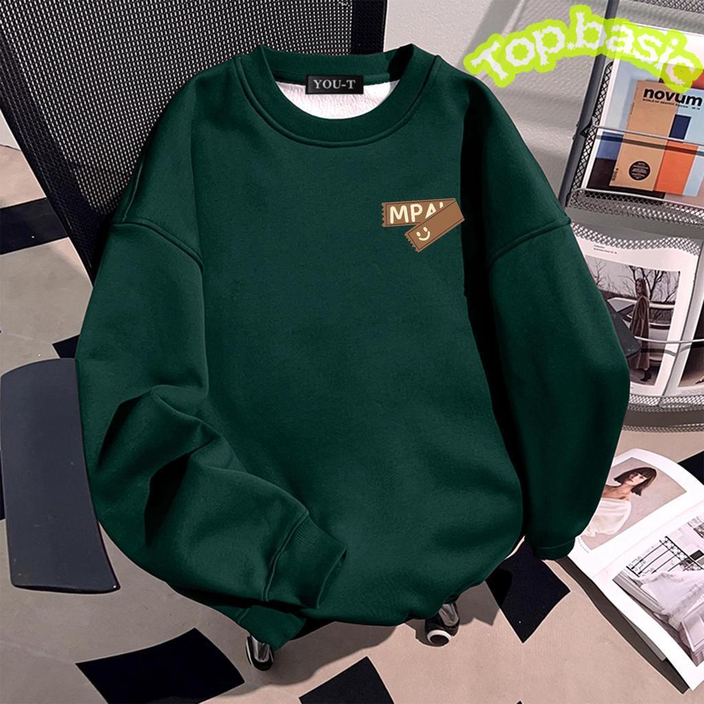 Top.basic⛄ ❄เสื้อกันหนาวแขนยาว คอกลม ทรงหลวม พิมพ์ลายตัวอักษร ลาย "Smile MPA" สไตล์เกาหลี ผ้าสำลีนิ่มค่ะ【COD】