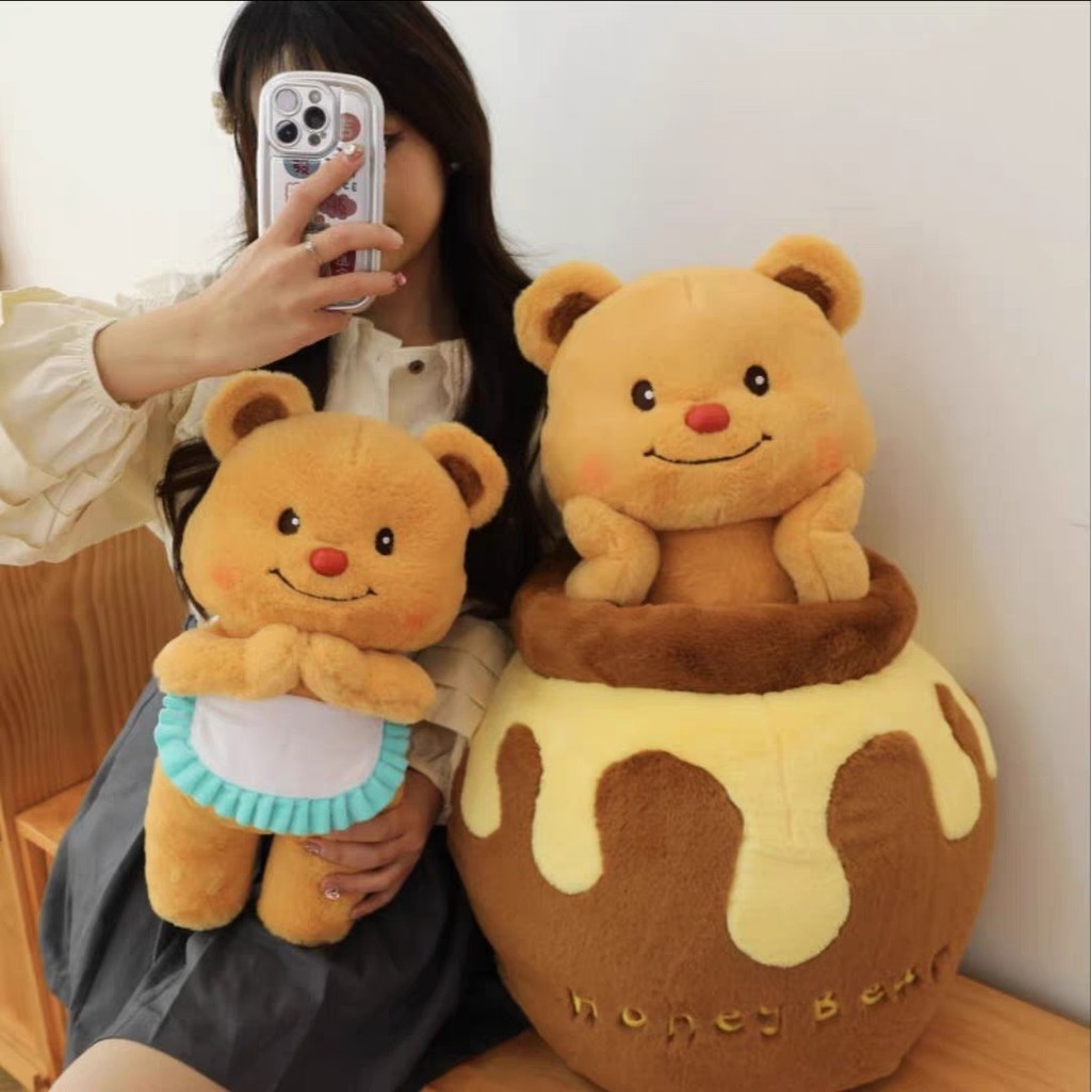 butter bear หมีเนย T Thailand Butter Bear Doll ขวดน้ําผึ้งพวงกุญแจครีมกระเป๋าจี้ Bee Plush ของเล่นตุ