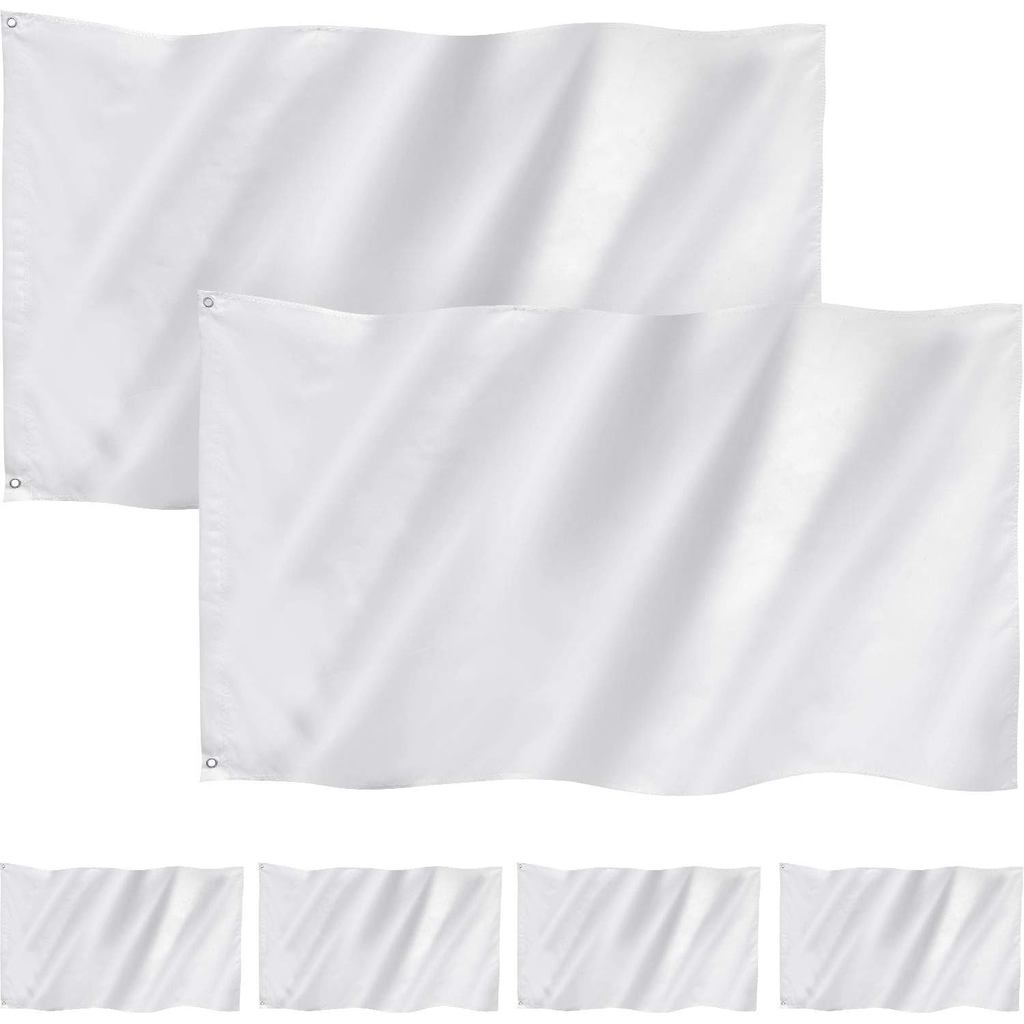 6 Pieces 3 x 5 Feet Solid Plain White/Multicolor Flags Pure Color DIY Flags Silk Taffeta Stitched Bl
