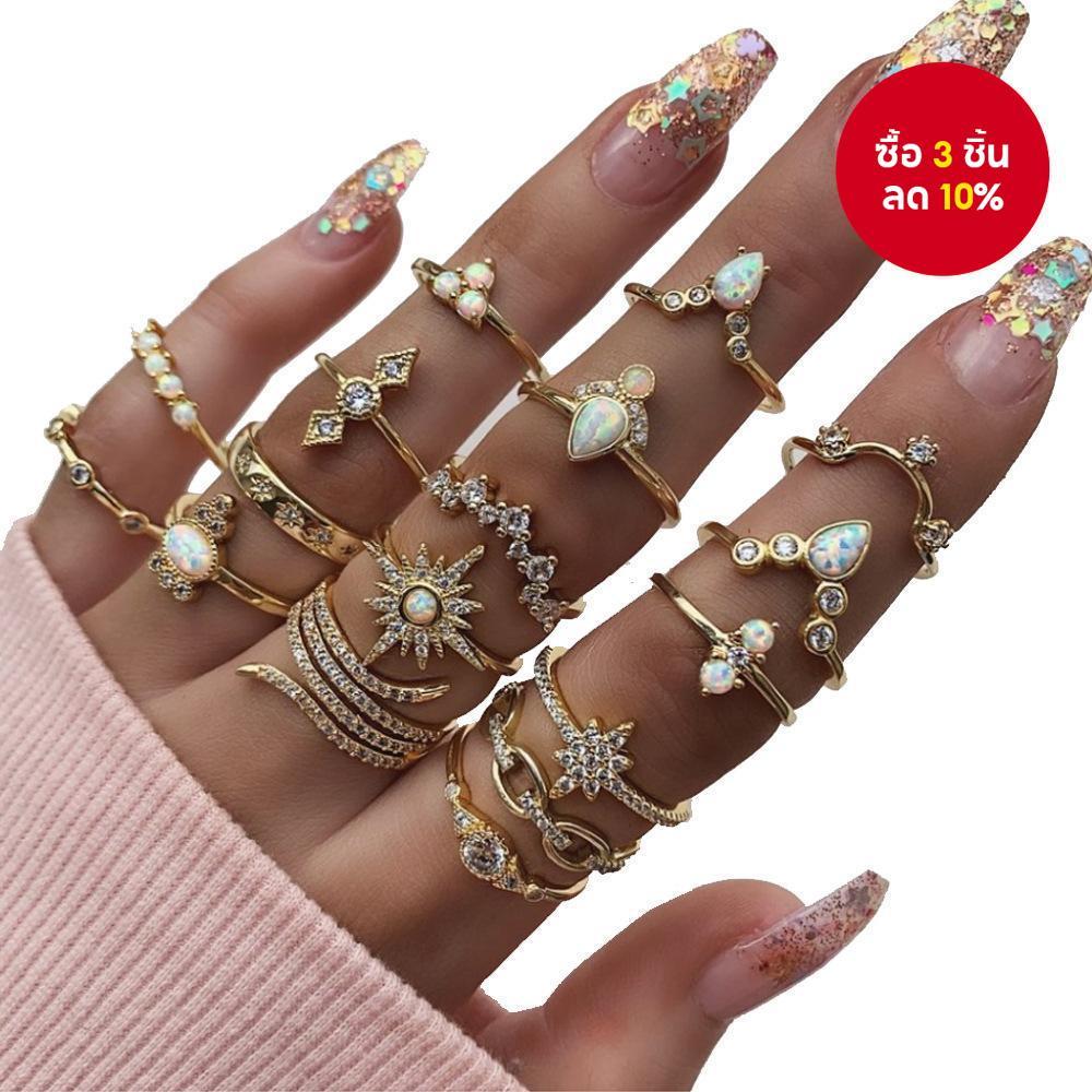 17ชิ้นหรูหราโบฮีเมียนแหวนงูชุดทองเงินงบเครื่องประดับสําหรับผู้หญิงพรรคงานแต่งงานตอนเย็น