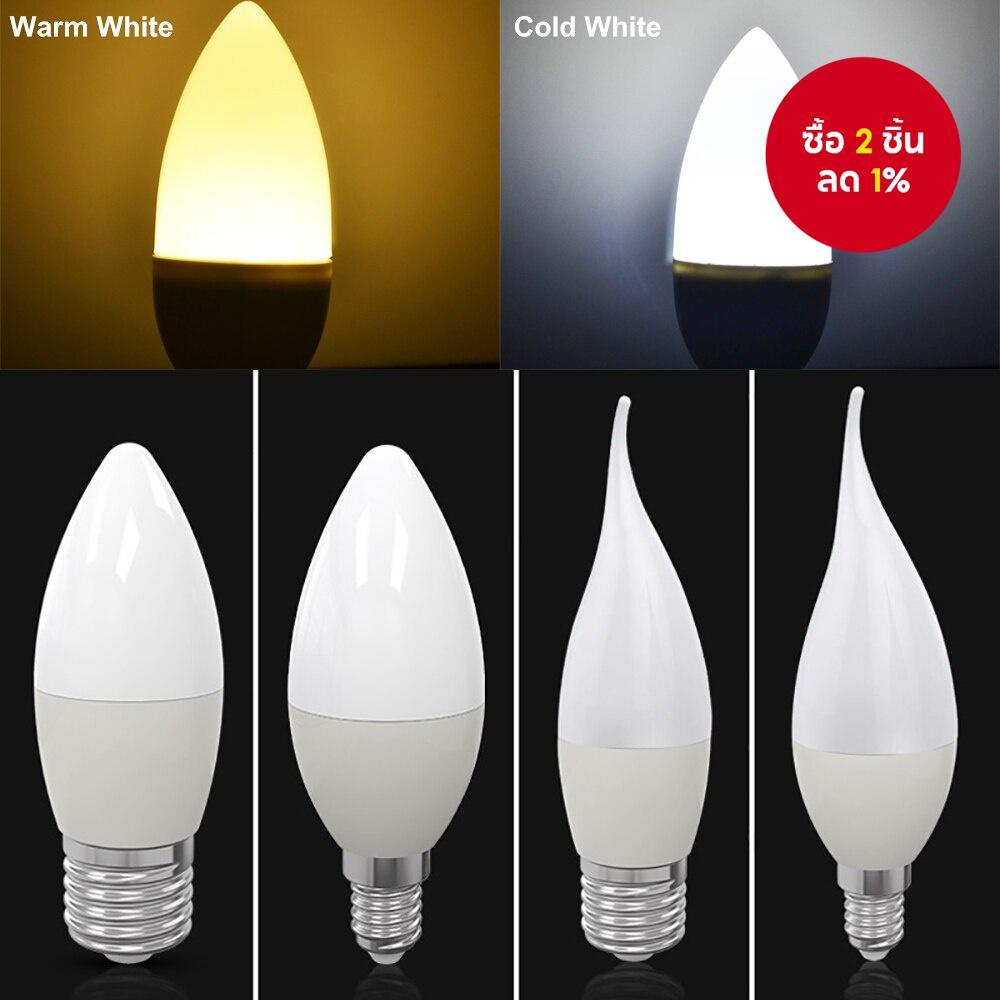 E14 หลอดไฟ LED E27 ไฟ LED โคมไฟโคมระย้า หลอดไฟเทียน 3W โคมไฟไฟตกแต่ง Warm White ประหยัดพลังงาน