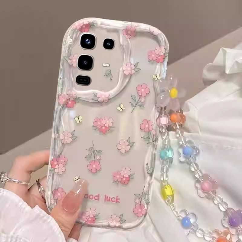 Ready Stock Casing Infinix Note 50S 50X Note 50 Pro + Plus 5G 4G เคส Phone Case Transparent Cute Pink Flower Silicone Shockproof Soft Back Cover with Short Hanging Bead Lanyard เคสโทรศัพท
