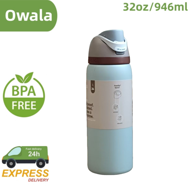 Owala FreeSip ขวดน้ํา 24oz & 32oz - แก้วน้ําสแตนเลสหุ้มฉนวนพร้อมฝาปิดฟาง 2-in-1, ป้องกันการรั่วซึมสําหรับยิม, สํานักงานและการเดินทาง