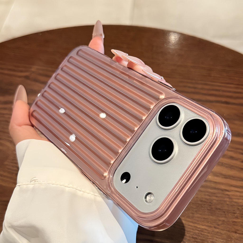 Electroplated เงินสีชมพูกระเป๋าเดินทางซิลิโคนอ่อนนุ่มเคสโทรศัพท์สําหรับ iPhone 17Promax 17Pro 12 13 14 15 Pro Max 16Promax กันกระแทกผู้หญิงผู้ชายปลอกมือถือ