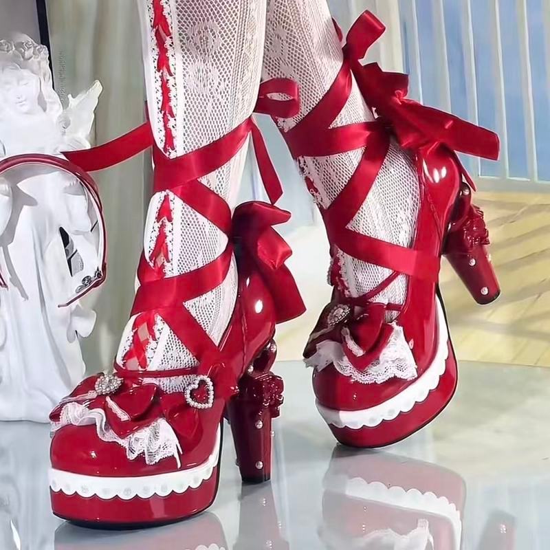 สวย~[ 41-42] Egg Tart Heart Lolita Special-Shaped 11cm High Heel Lolita Shoes